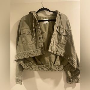 Zara Denim Green Cropped Oversize Jacket